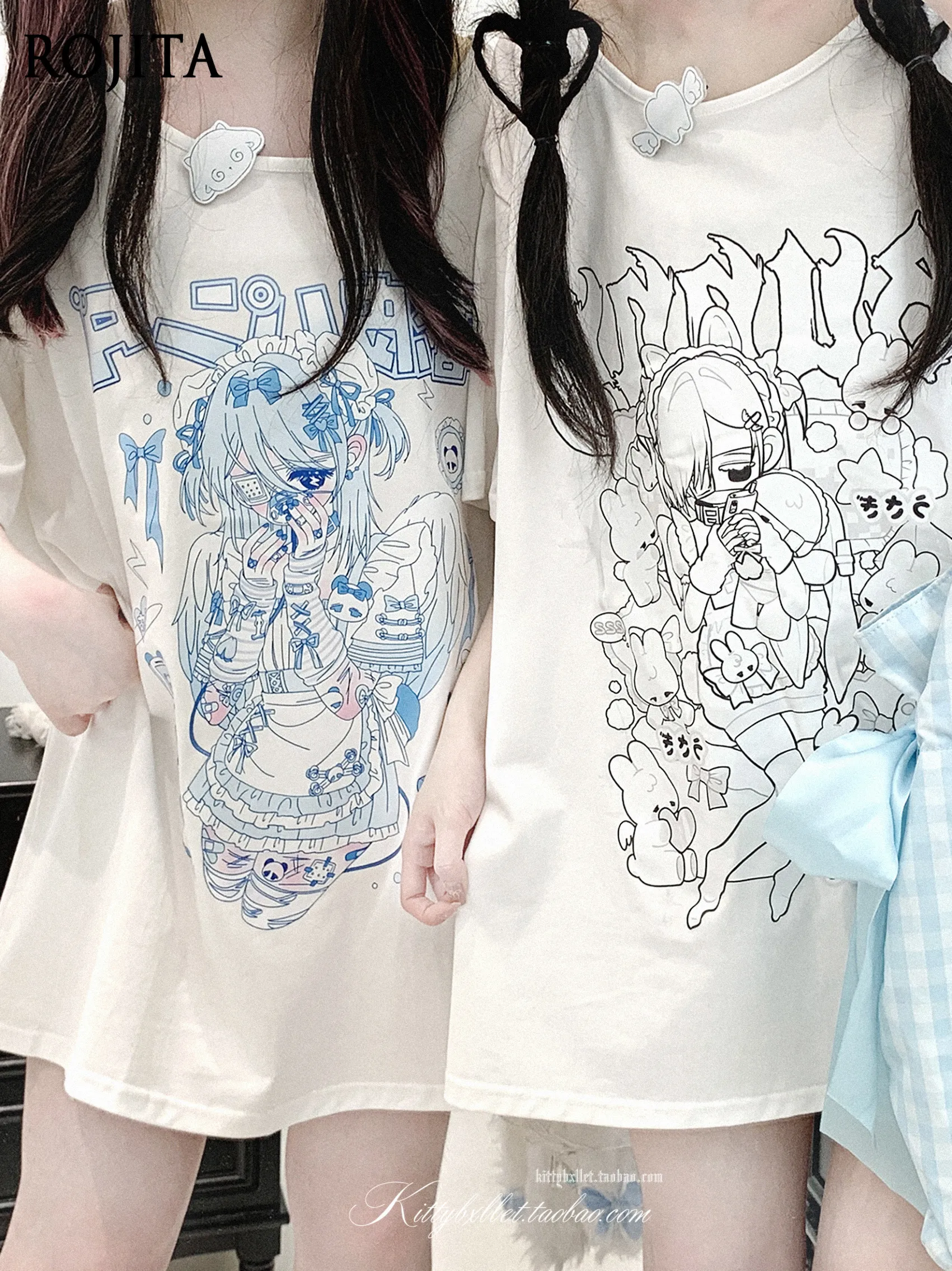 

Kawaii Anime Girl Print Oversized T-Shirt Mine Style Short Sleeve Tee Loose Nurse Maid Style T-shirt Oversized T Shirt