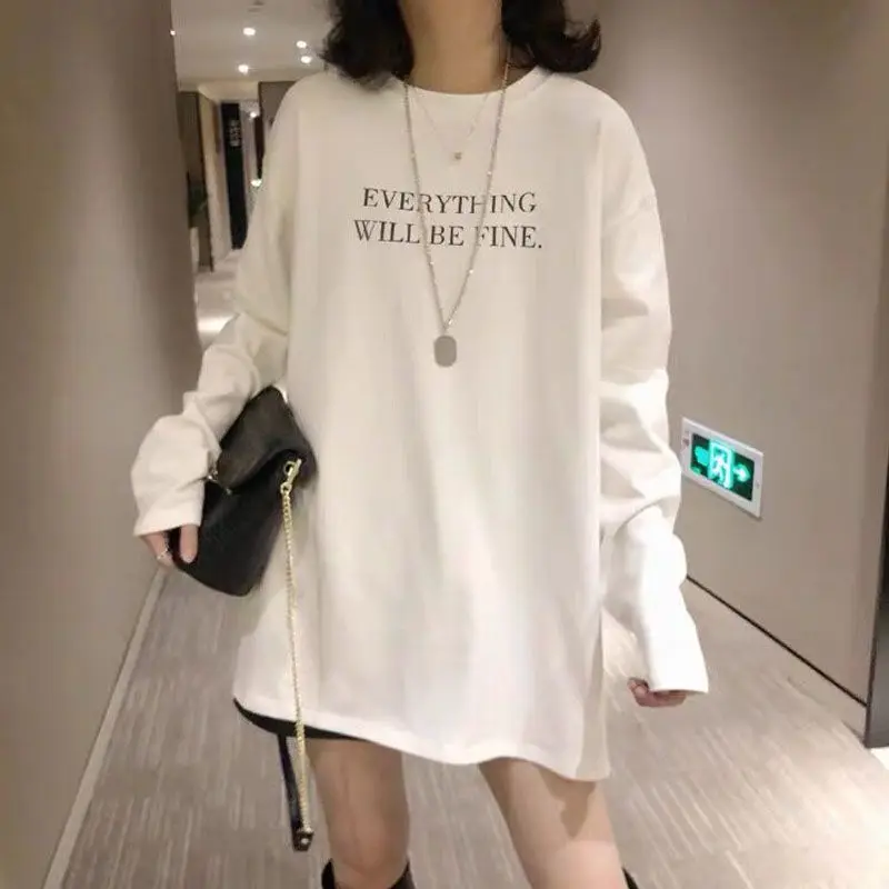 

Women's Autumn Winter New Fashionable Elegant Round Neck Pullover Long Sleeved Solid Color Bottom Shirt Casual Versatile Tops
