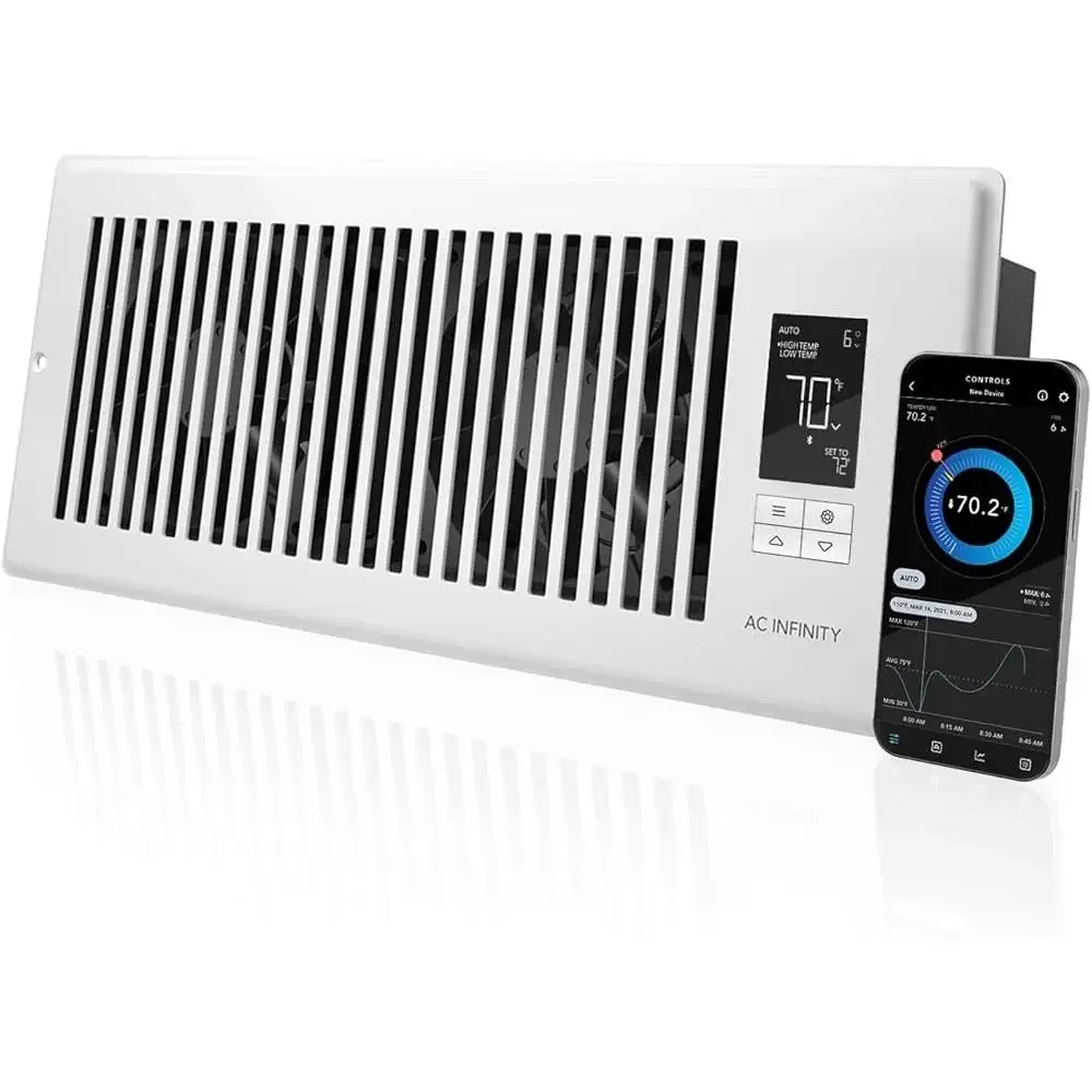 Register Booster Fan 4x12 Quiet 10-Speed Airflow Control Bluetooth App HVAC System Smart Timer Improve Heating Cooling