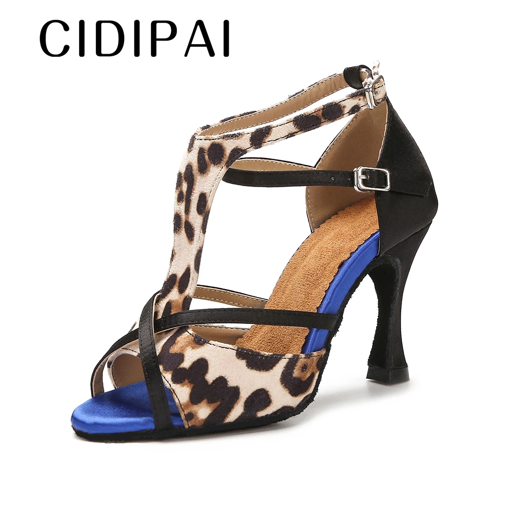 CIDIPAI-Chaussures de danse latine en satin pour femmes, léopard, salle de Rh, tango, salsa, entraînement, chaussures d\'anterie, talons hauts pour