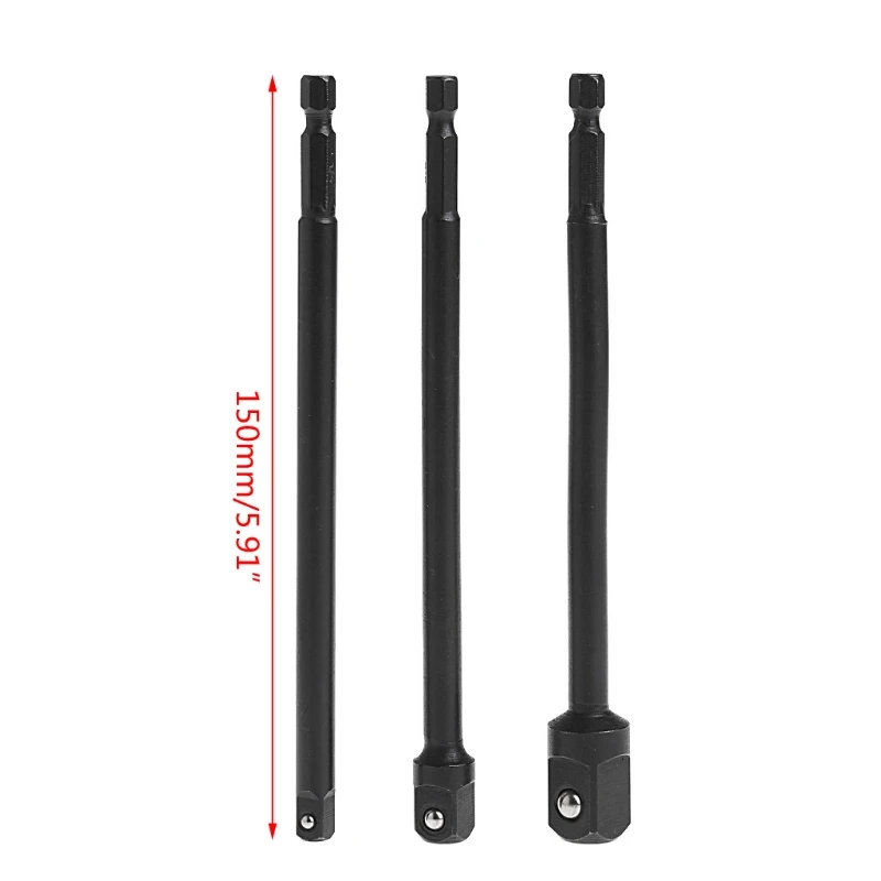3 Pcs Socket Adapter Set Hex Shank To 1/4 3/8 1/2 Inch Impact Driver Drill Bits