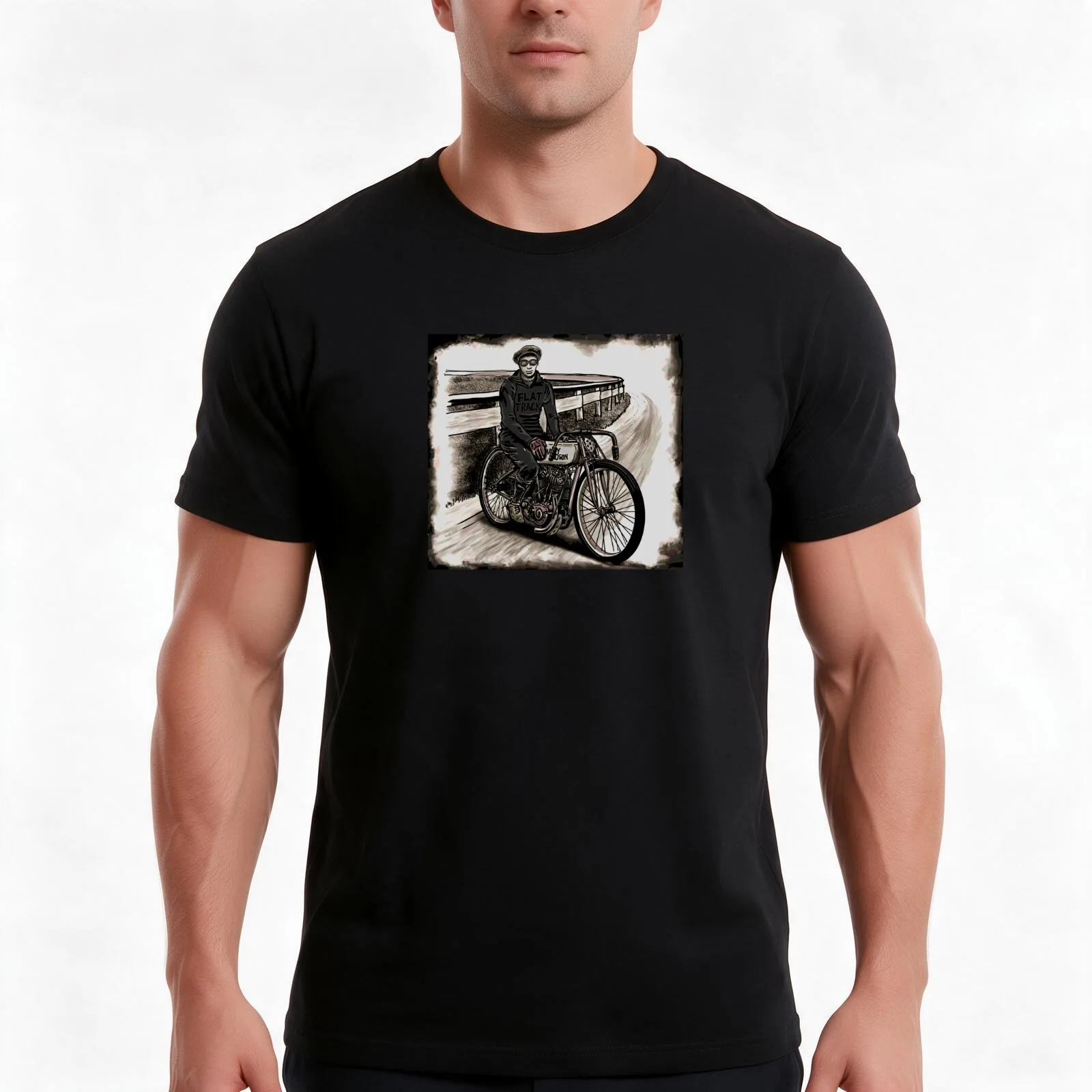 Flat Track Motorcycle 1920’s T-Shirt, Summer Casual Cotton Tee, Oversized Streetwear Tops, Vintage Graphic Print, 100% Cotton