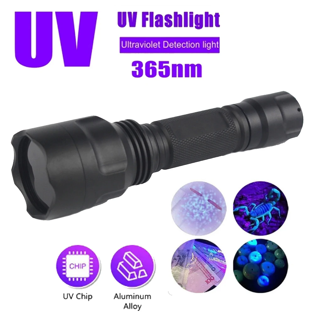 C8 High power 365nm UV Flashlight Blacklight Rechargeable Curing Cat Dog Stain Marker Ore Money Scorpion fluorescent Check Lamp