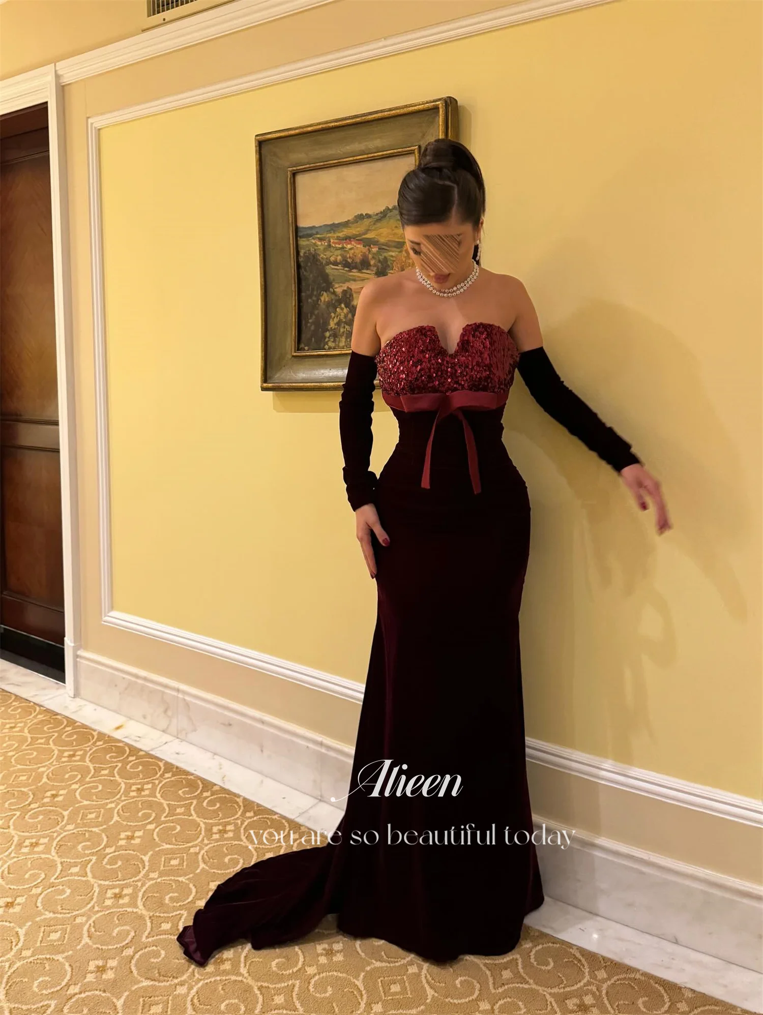 Aileen Bordeauxrode Dames Avondjurk Zeemeermin Damesjurken voor speciale gelegenheden فسات CNN •__ Op maat gemaakte Пла • Pailletten