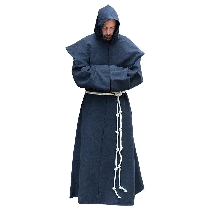 DY2025S-5XL renacentista monje clero hábito escapular disfraz de fraile vestido religioso de San bata hombres sacerdote capucha traje de Halloween
