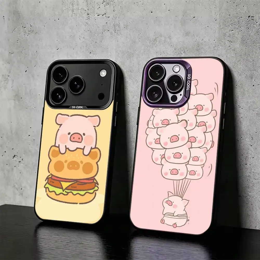 Cartoon L-Lulu Pig Phone Case For iPhone 18 17,16,15,14,13,12,Plus,Pro Max,Colorful Silver Black Cover