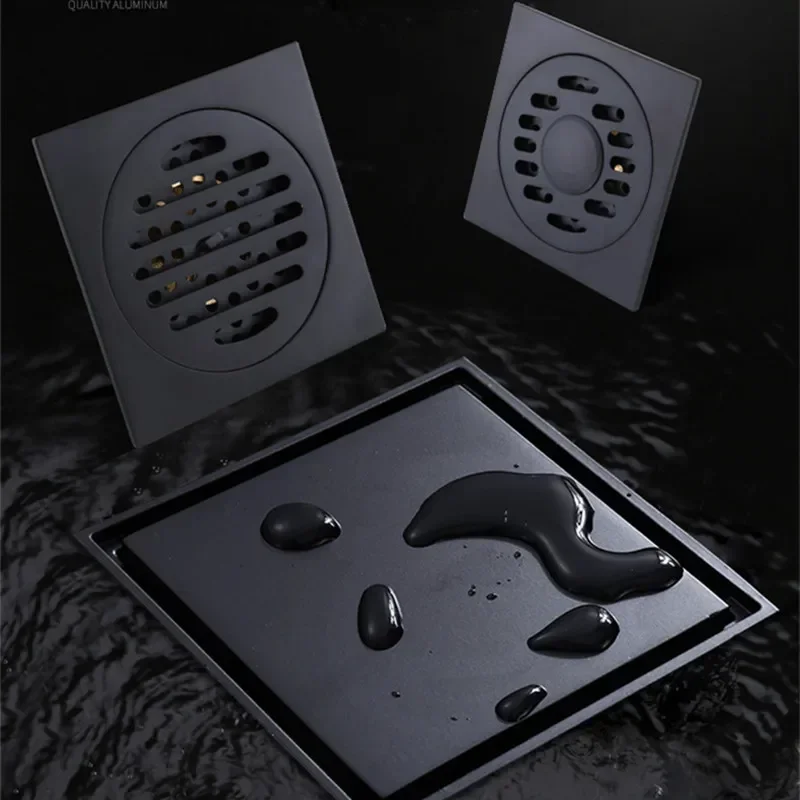 Modern Black Invisible Shower Floor Drain Bathroom Balcony Use Brass Material Rapid Drainage Tile Insert Square Drains