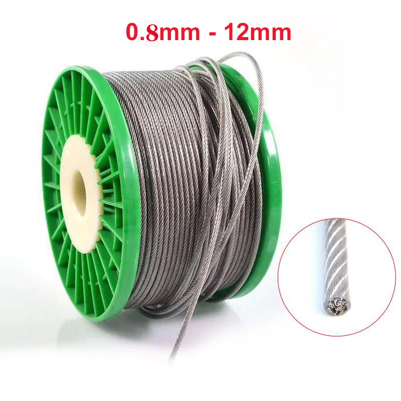 

1-10M Diameter 0.8mm-12mm PVC Plastic Wire Rope Cable Stainless Steel Clear 7x7 Cable Railing Clothesline Rustproof Line