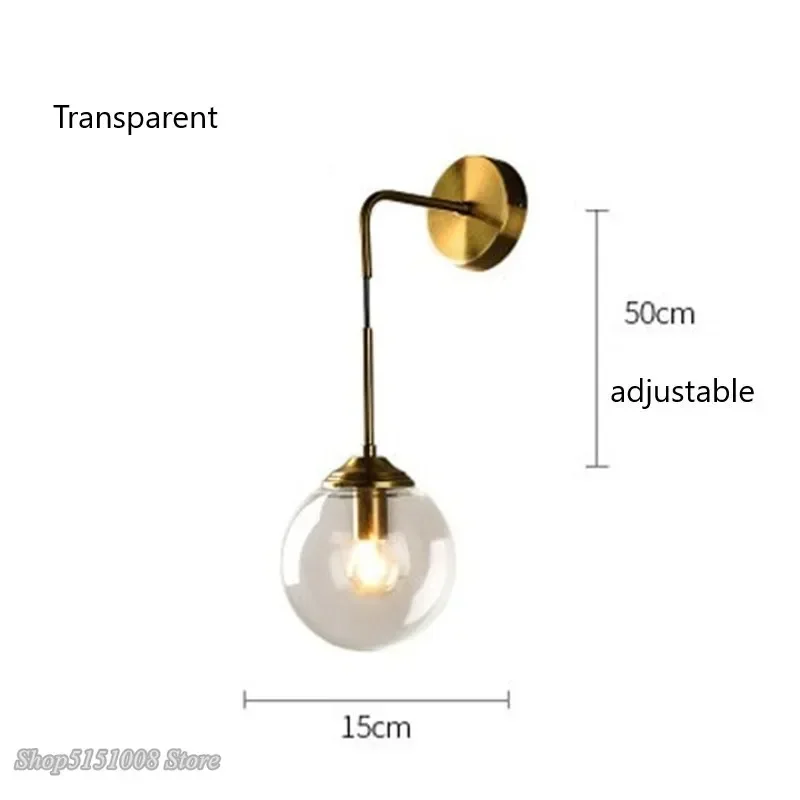 Imagem -04 - Nordic Modern Round Glass Wall Light Âmbar Esfumaçado Transparente Cinza Home Decor Quarto Sala de Estar Iluminação Interior E27