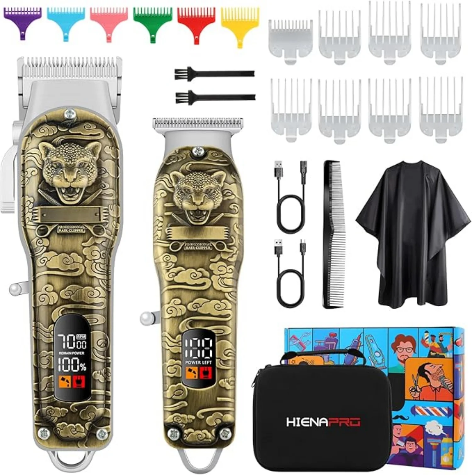 

Комплект машинки для стрижки волос высокой мощности, винтажный триммер для стрижки волос с бронзовым гепардом, профессиональный светодиодный дисплей, комплект машинки для стрижки волос Hyenaa