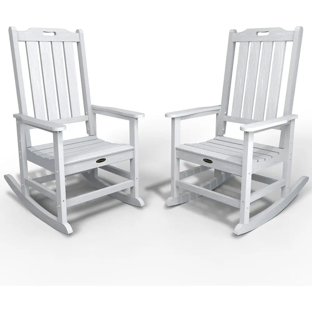 

Set of 2 Weather-Resistant Outdoor Rocking Chairs for Adults, White, Suitable for Porch, Lawn, or Garden
