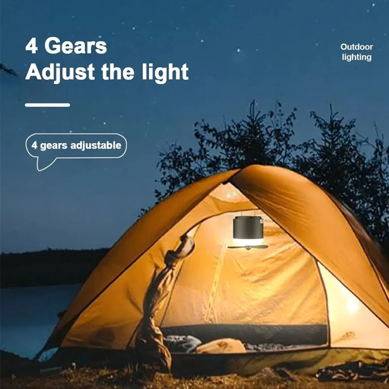 NEW-Multi-Function Camping Night Light 1200Mah Rechargeable 3 Level Dimmable Camping Portable Tent Light With Fan Outdoor