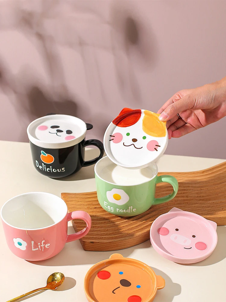 

Cute Mug with Lid High Appearance Level Ceramic Water Cup Office Oatmeal Breakfast Cup Coffee Mug