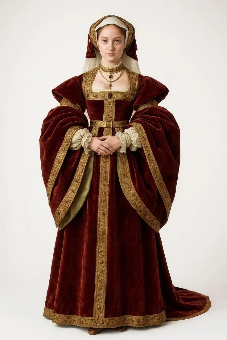 

Henry VIII's Fourth Queen Anne of Cleves Cosplay Costume Red Velvet Dress Women Historical Tudor Renaissance Dress Custom Made