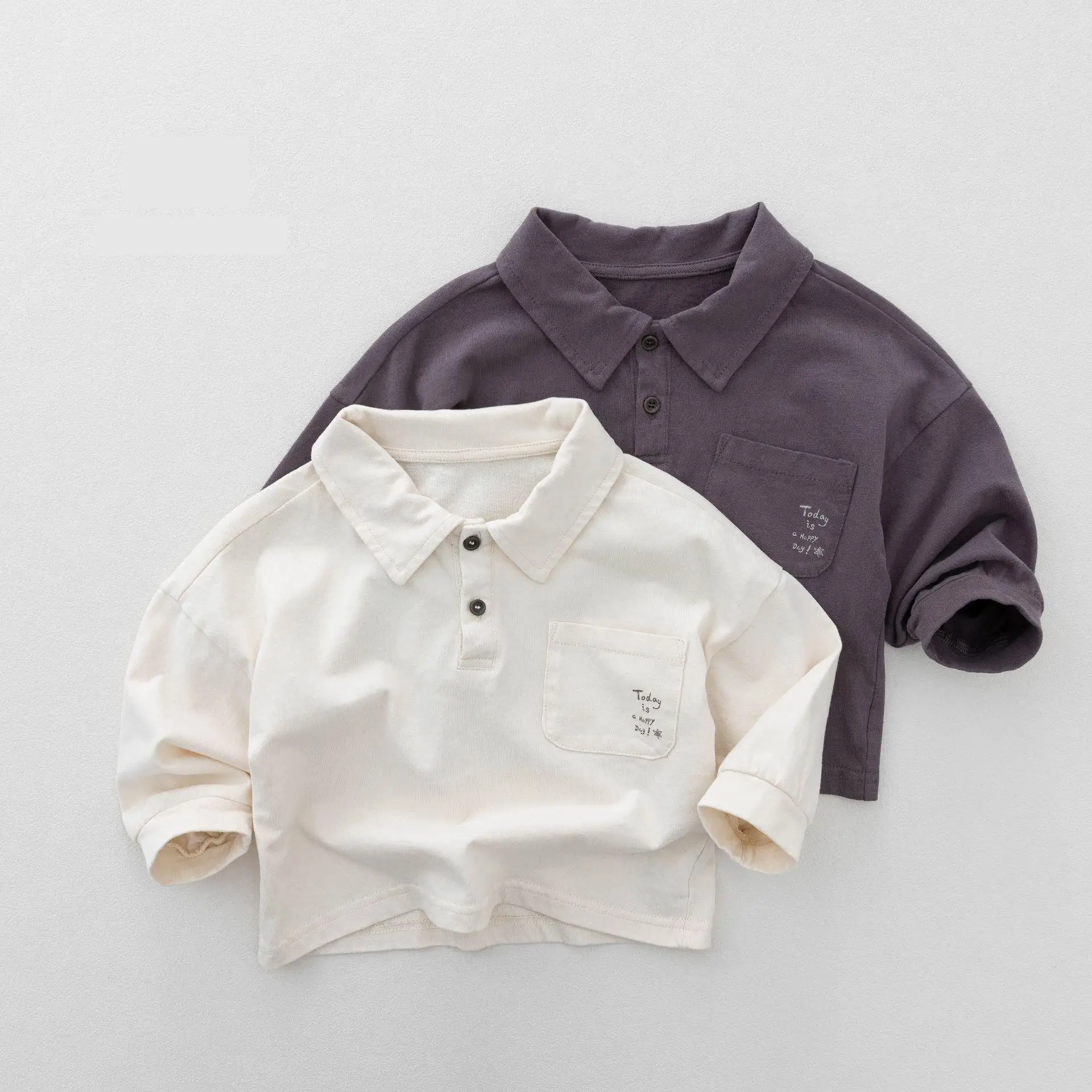 2026 Autumn New Children Long Sleeve T Shirts Boys Girls Lapel Tops Baby Cotton Shirts Kids Casual Pullover Toddler Clothes