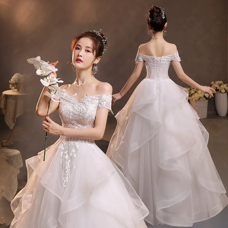 Elegantes One-Shoulder-Hochzeitskleid im koreanischen Stil, 2025, edles, schlankmachendes Mädchen-Traum-Krawattenkleid, begrüßende Braut, großes Swing-Kleid