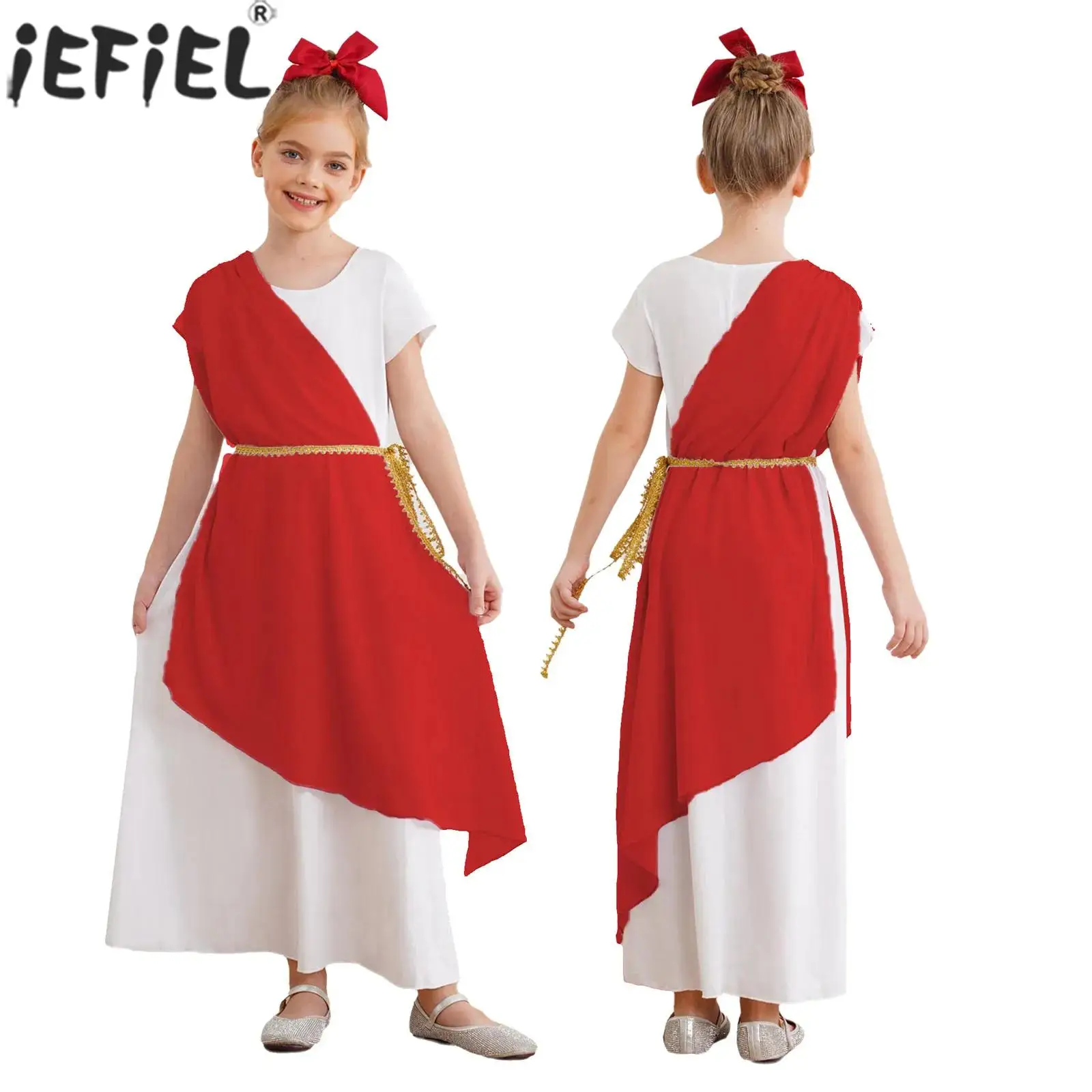 

6-16Y Girls Ancient Greek Roman Egyptian Goddesses Princess Cosplay Costume Tulle Toga Dress with Belt for Halloween Carnival