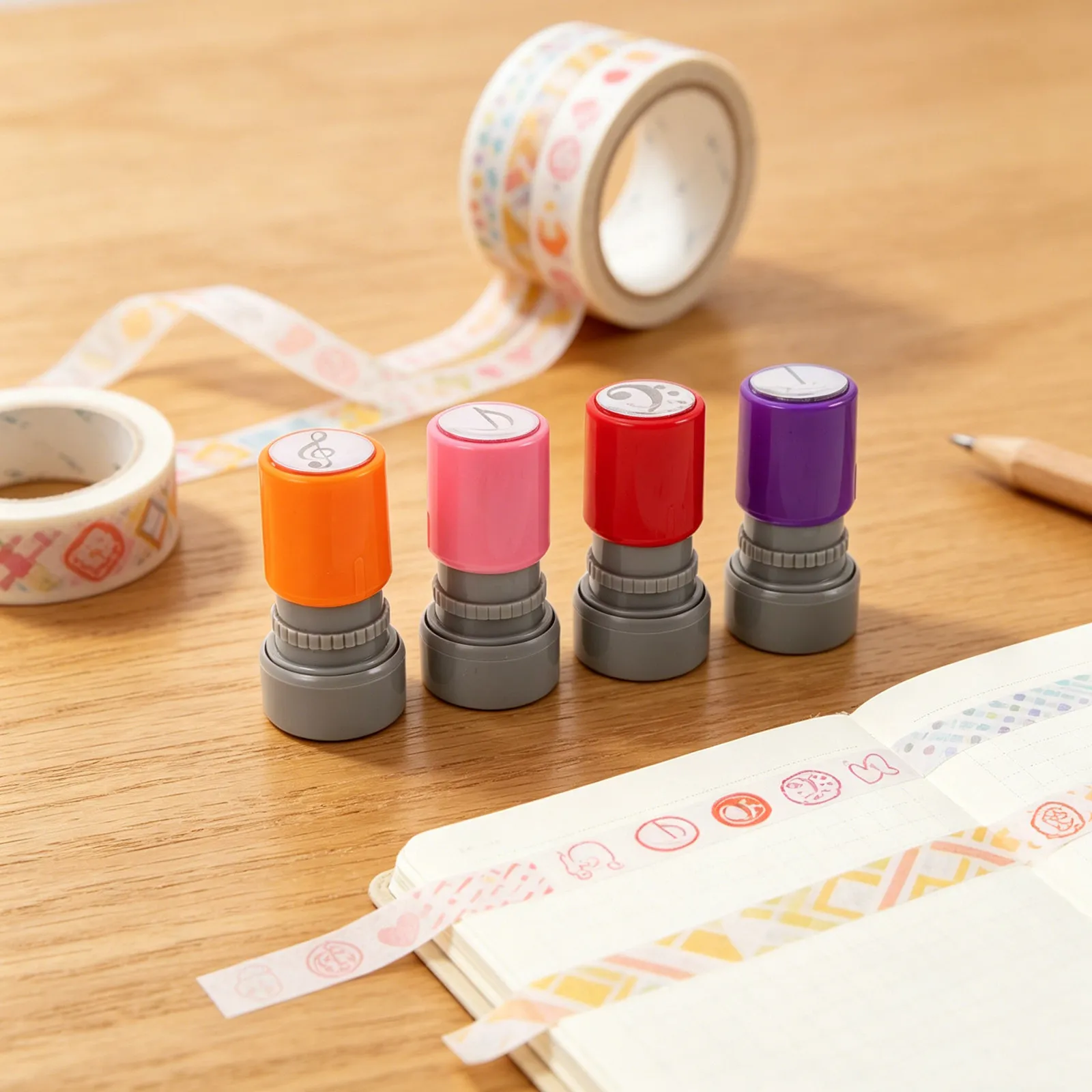 4Pcs Music Note Stamp Set Bass Treble Clef Quarter Eighth Sixteenth for Music Class Lesson Planner Scrapbooking