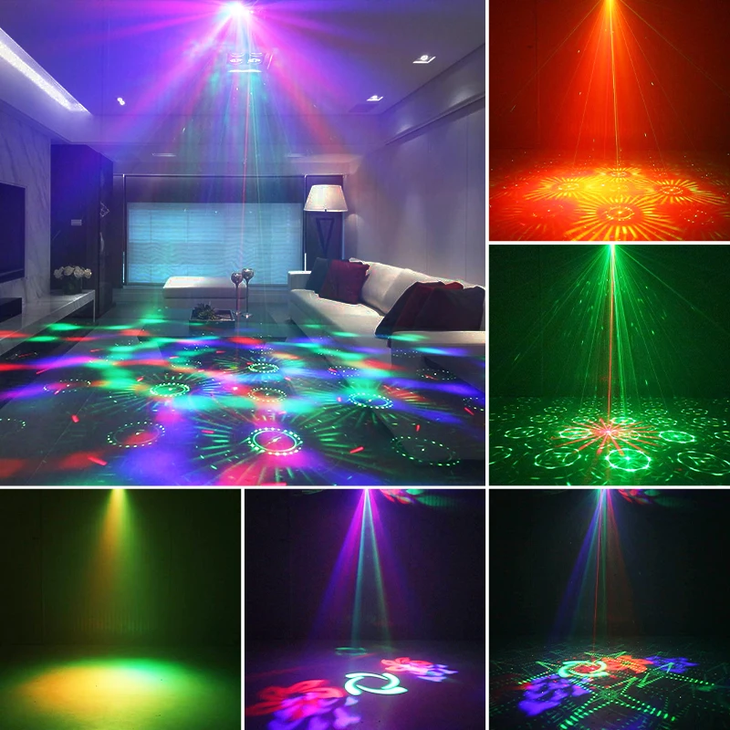 Projecteur laser 5 en 1 pour DJ, télécommande, son activé, lampe Disco RVB, lumière LED pour fête, boîte de nuit, bar, KTV