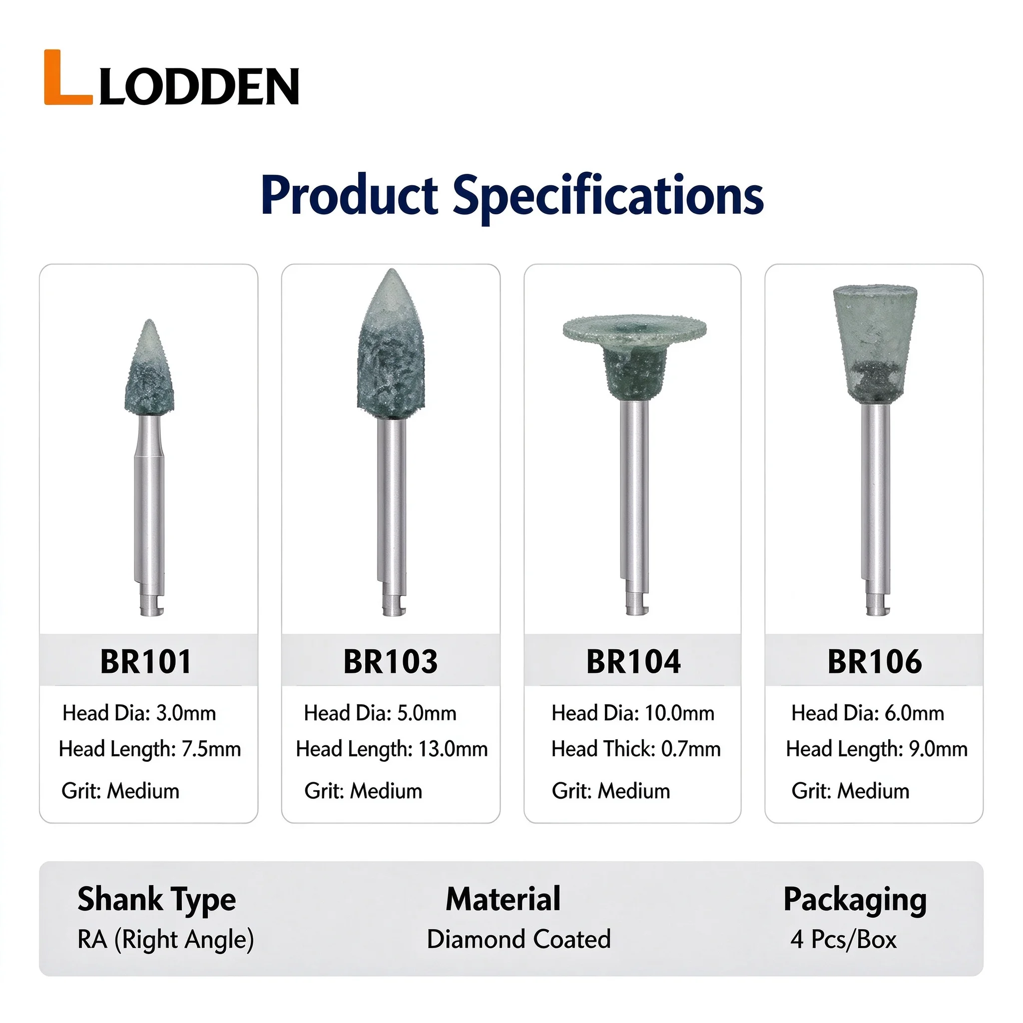 LODDEN 4pcs Dental Silicone Cleaning Burs After Debonding for ​Remove Calculus Stains Low-speed Polishing Tools Dentisty Clinic