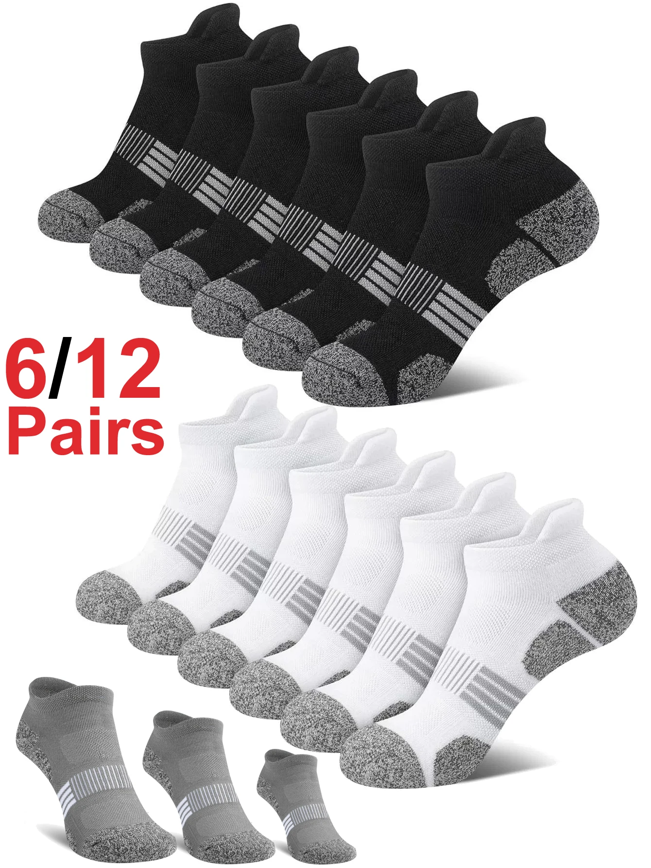 

12 пар мужских носков большого размера, дышащие, влагопоглощающие, укороченные, для баскетбола и бега, с защитой пятки