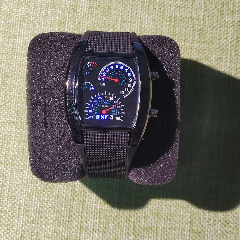 Men’s Fashion Quartz Wristwatch Sports Aviation LED Electronic Watch Fan Racing Dashboard Creative Male Digital Watch for Men
