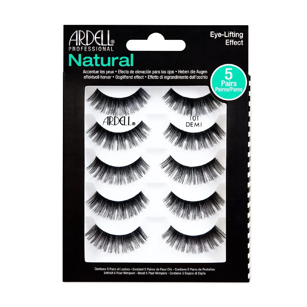 

Natural False Eyelashes 101 Demi Black, Soft & Lightweight Strip Lashes with Eye-Lifting Effect for Everyday Wear, 6 Pairs
