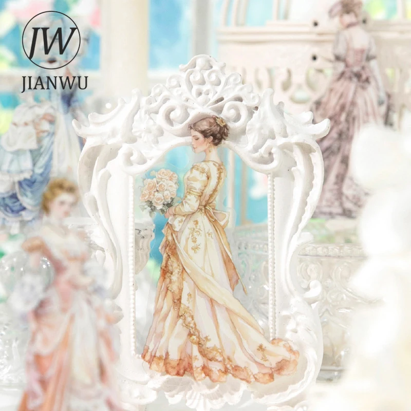 JIANWU Spring Fragment Skirt Series Vintage Character Landscape Material Collage PET Sticker Creative DIY Journal Stationery view 3