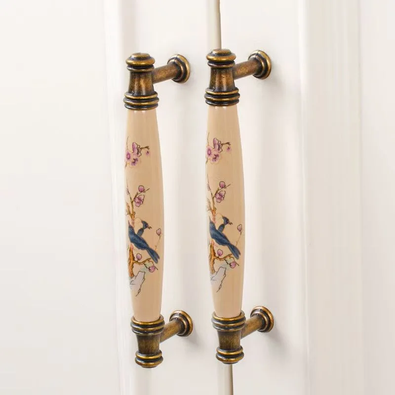 Wealthy Bird Ceramic Handles Antique American Cabinet Handles Door Drawer Knob Shoe TV Wardrobe Cupboard Furniture Pulls Diy
