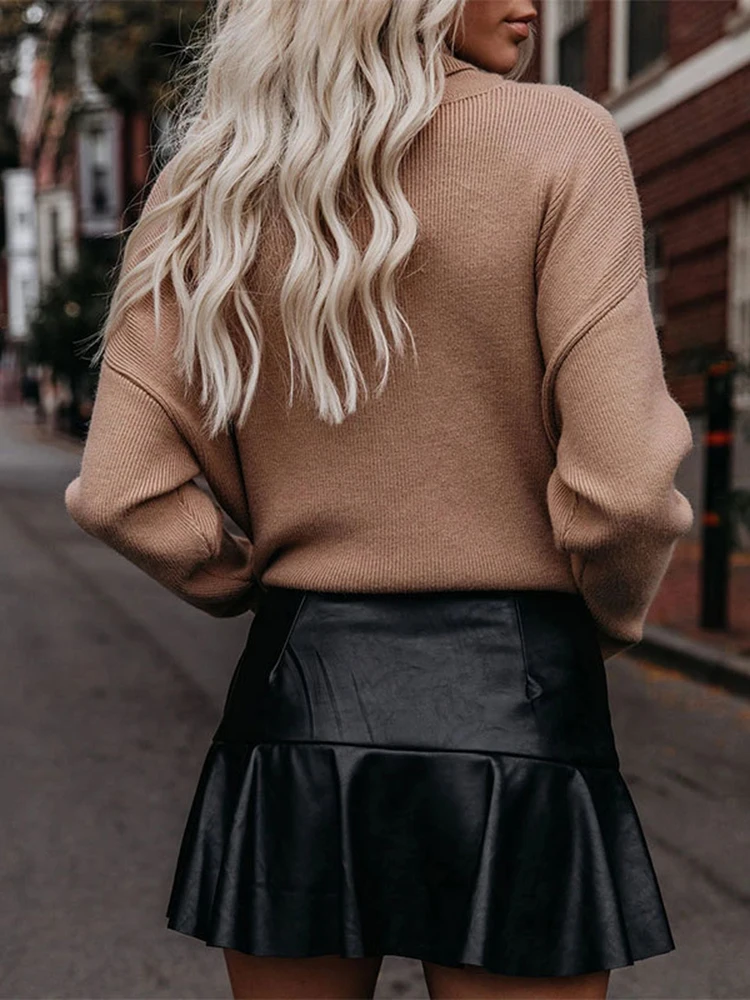 Elegant Faux Leather Shorts Skirts Women High Waist ruffled Skorts Ladies Beach PU Pleated Shorts Clubwear Summer New Hot Pants