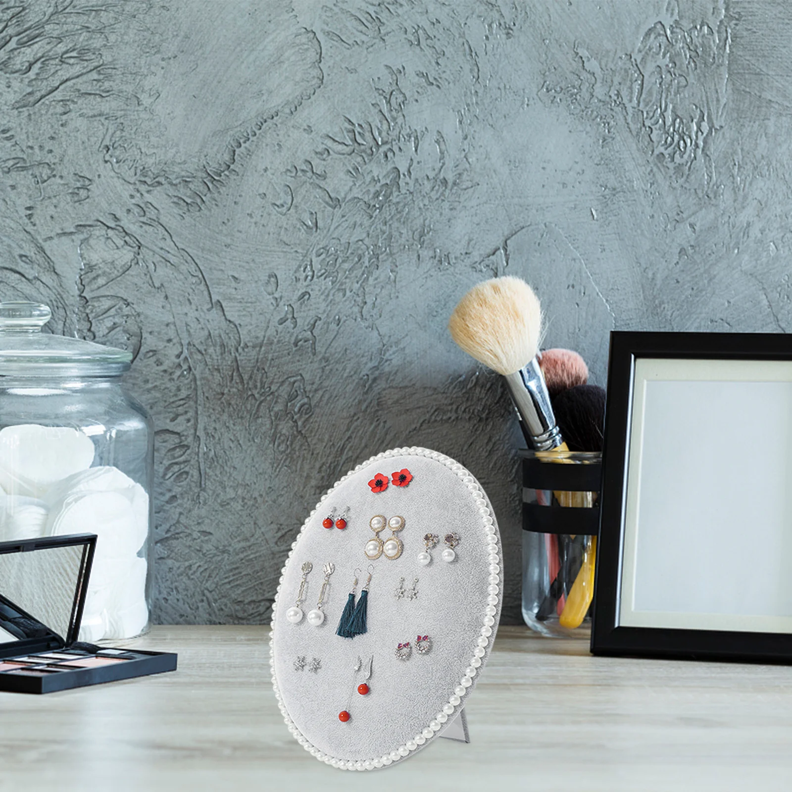 

Earring Stand Jewelry Display Holder Oval Shaped Lint Panel Multifunctional Earrings Storage Organizer Desktop Rack