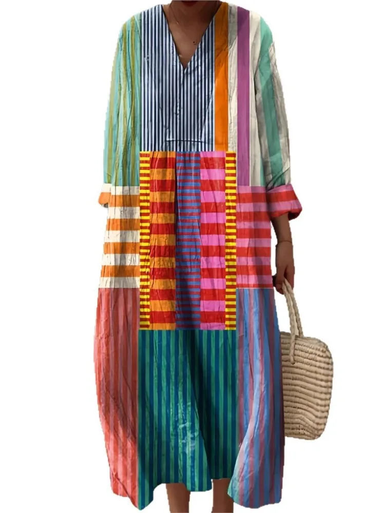 Sukienka koszulowa z długim rękawem damska codzienna z nadrukami wiosenna jesienna elegancka sukienka na imprezę wakacyjna z dekoltem w serek dla kobiet Robe Femme