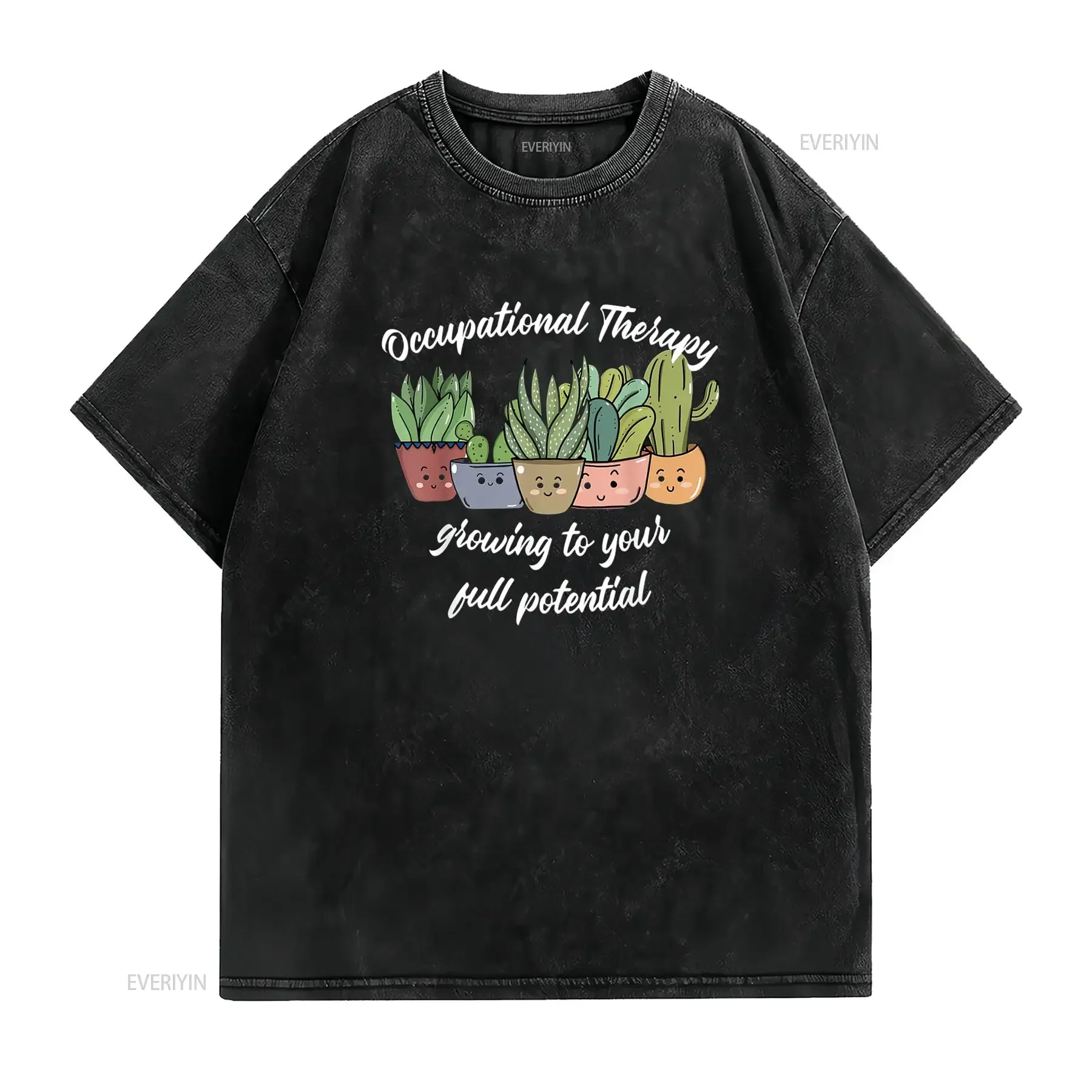 Womens Occupational Therapy Therapist OT Cute Growing Potential T Shirt Black vintage Washed Versatile homme graphic