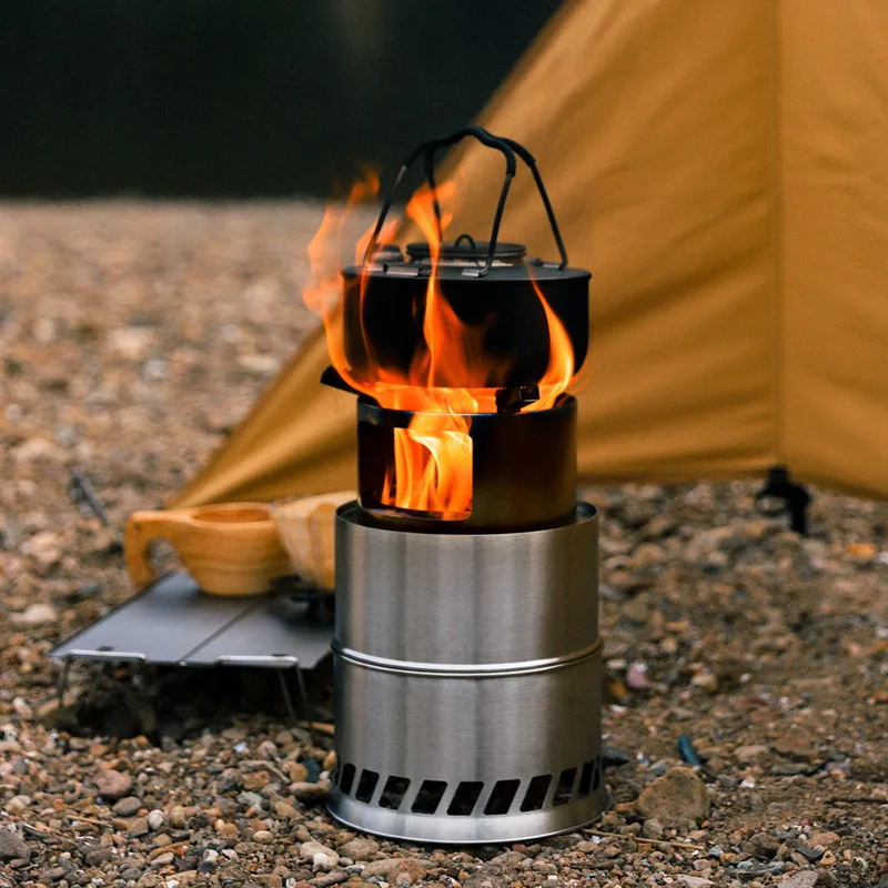 Outdoor Portable Round Wood Stove Charcoal Stove Solid Alcohol Stove Thickened Stainless Steel Cookware Size Optional
