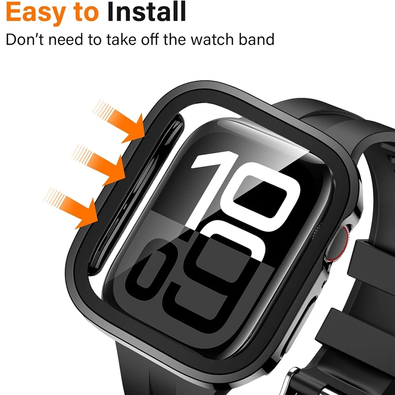 Glass+Case for Apple Watch 46mm 44mm 45mm 40mm 41mm 42mm Straight Edge Screen Protector Cover Case iWatch 10 9 8 7 SE 6 5 4 Case