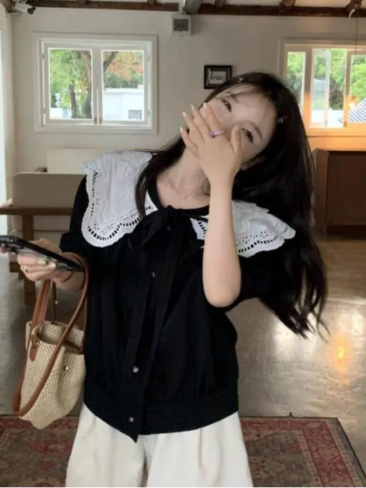 

Sweet Girl Feel Doll Collar Bubble Sve irt Women's Faion Autumn 2025 New Design Korean Sle Slim Fit Long Sve Top