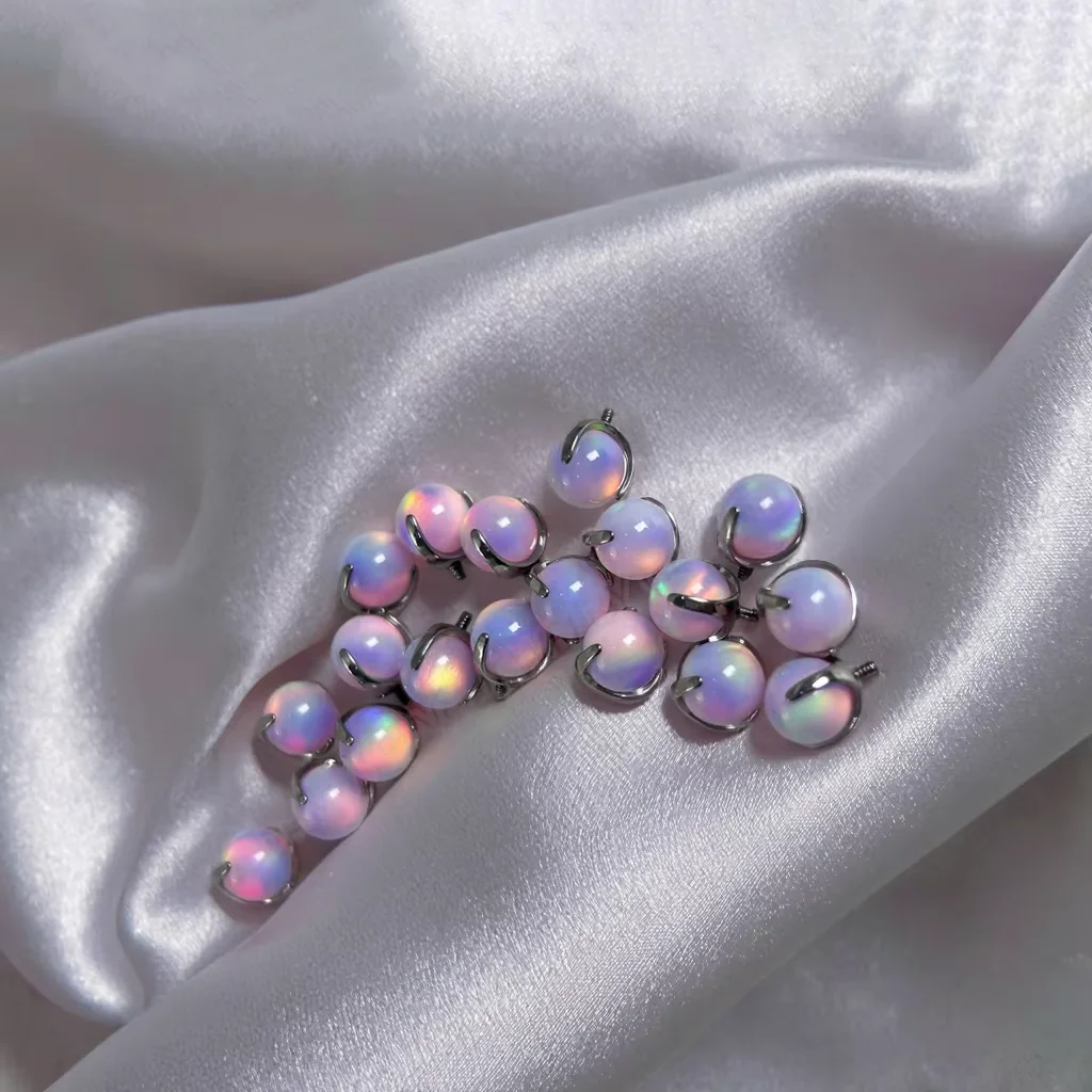 

Ball Replacement Piercing Pink Snow Opal Beads with Claw for Screw in Piercings Jewelry Synthetic Opal Piercings