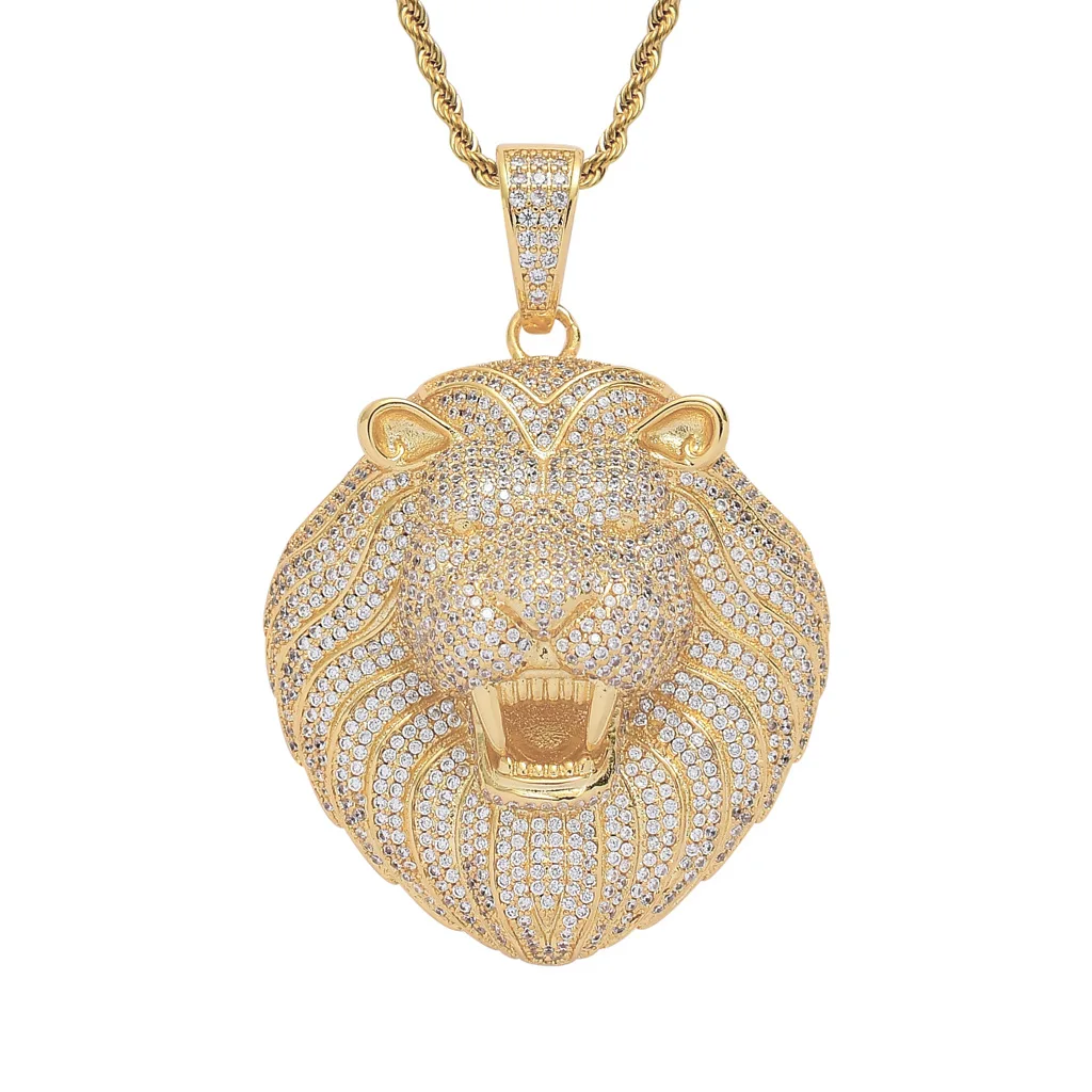 Top New In Hip Hop Lion Tiger Leopard Pendant Necklace Cubic Zirconia Gold Iced Out Grunge Personalised Rapper Jewelry for Men