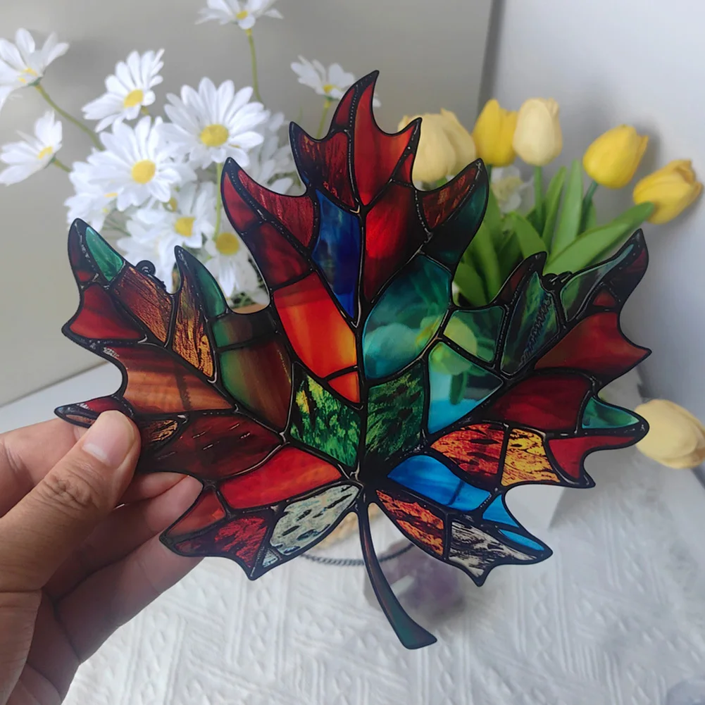 Double Sided for acrylic Maple Leaf Sun Catcher with Metal Chain for Hanging in Various Indoor and Outdoor Locations