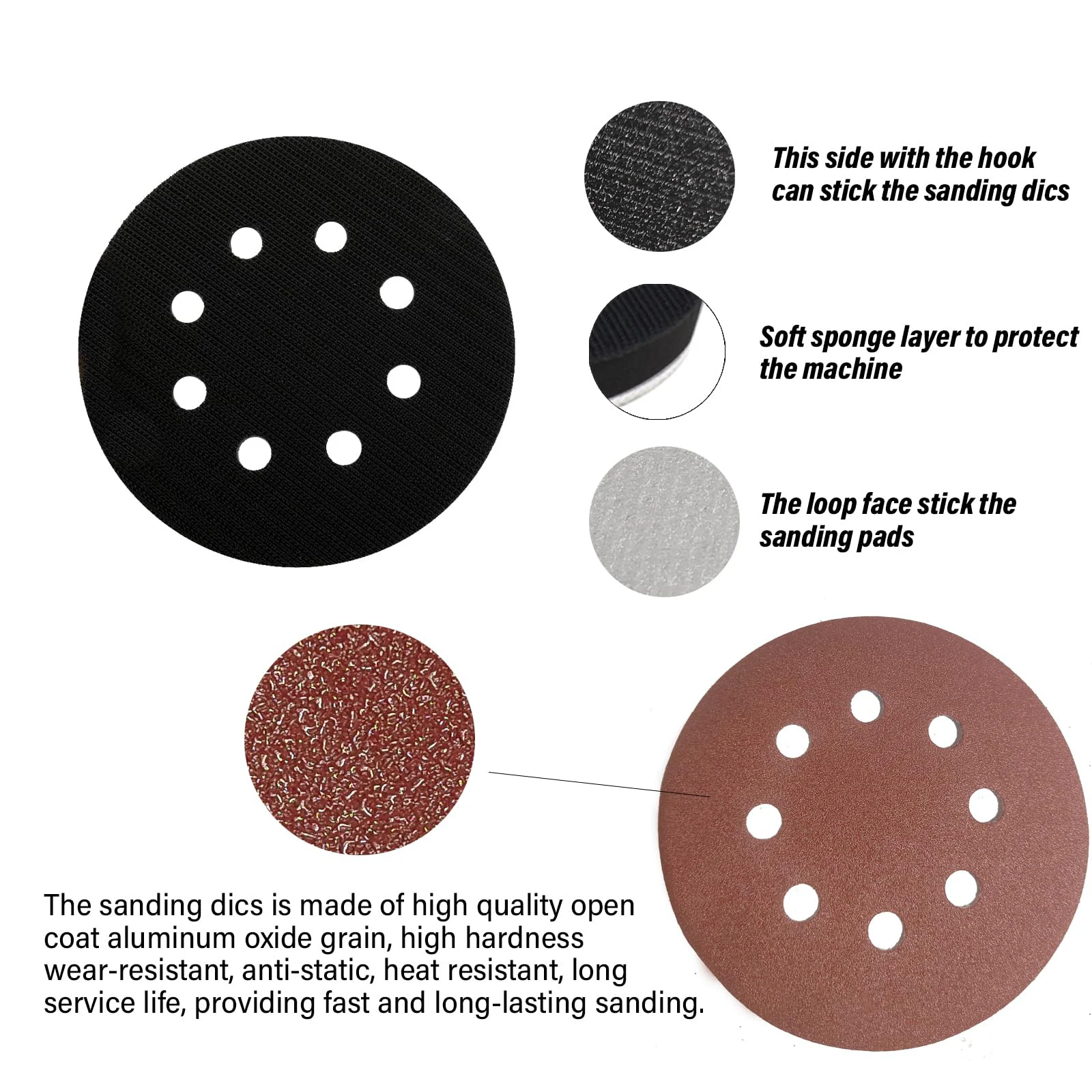 5 Inch 8 Holes Foam Sandpaper Kit 45 Pcs Assorted Grit 40-2000 with Interface Pad and Sandpaper for Grinding Wool and Metal