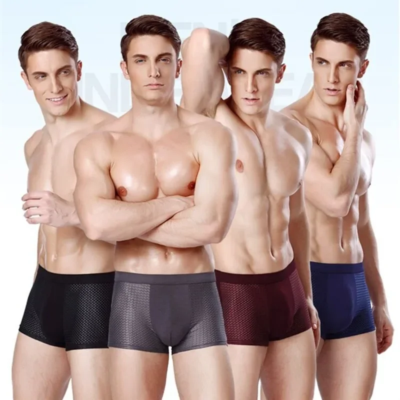 Summer Men Ice Silk Mesh Boxer Briefs Modal Cotton U Convex Pouch Underwear Ultra Breathable Fashion Slim Fit Male Daily Shorts
