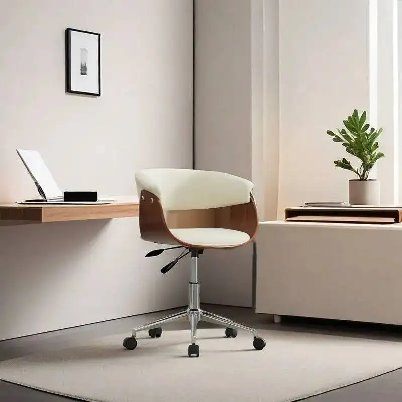 Modern Height Adjustable Swivel Office Chair - Upholstered Curved Backrest Chair with Rolling Casters for Home Office Study Room