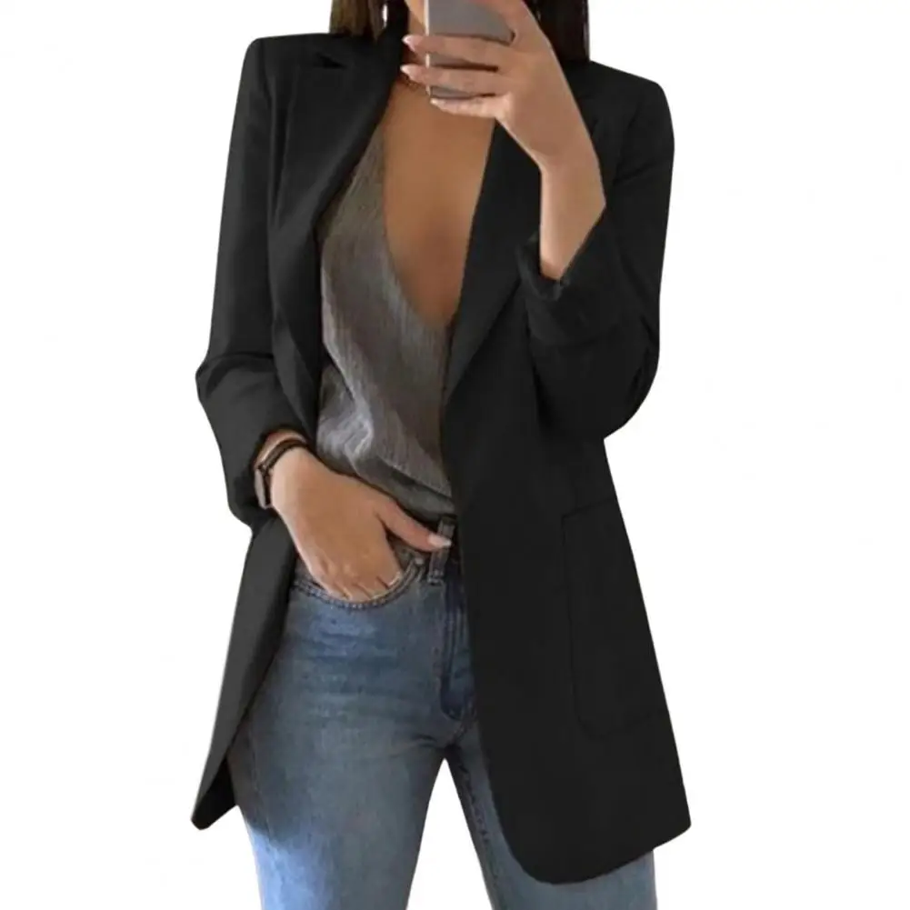 Women Solid Color Long Sleeve Big Pockets Blazer Suit Office Lady Lapel Open Stitch Cardigan Blazer Jackets ensembles de blazers