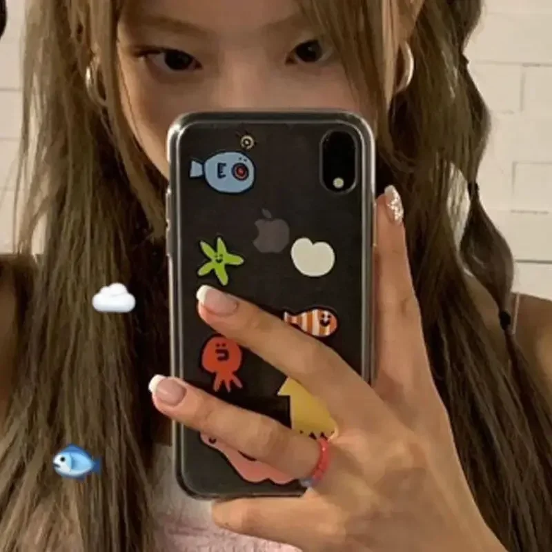 Ins Kawaii Ocean Creatures Cute Phone Case For iPhone 16 15 14 13 12 11 Pro Max X XR XS XSMAX MINI 7 8 PLUS Y2K Clear Soft Cover