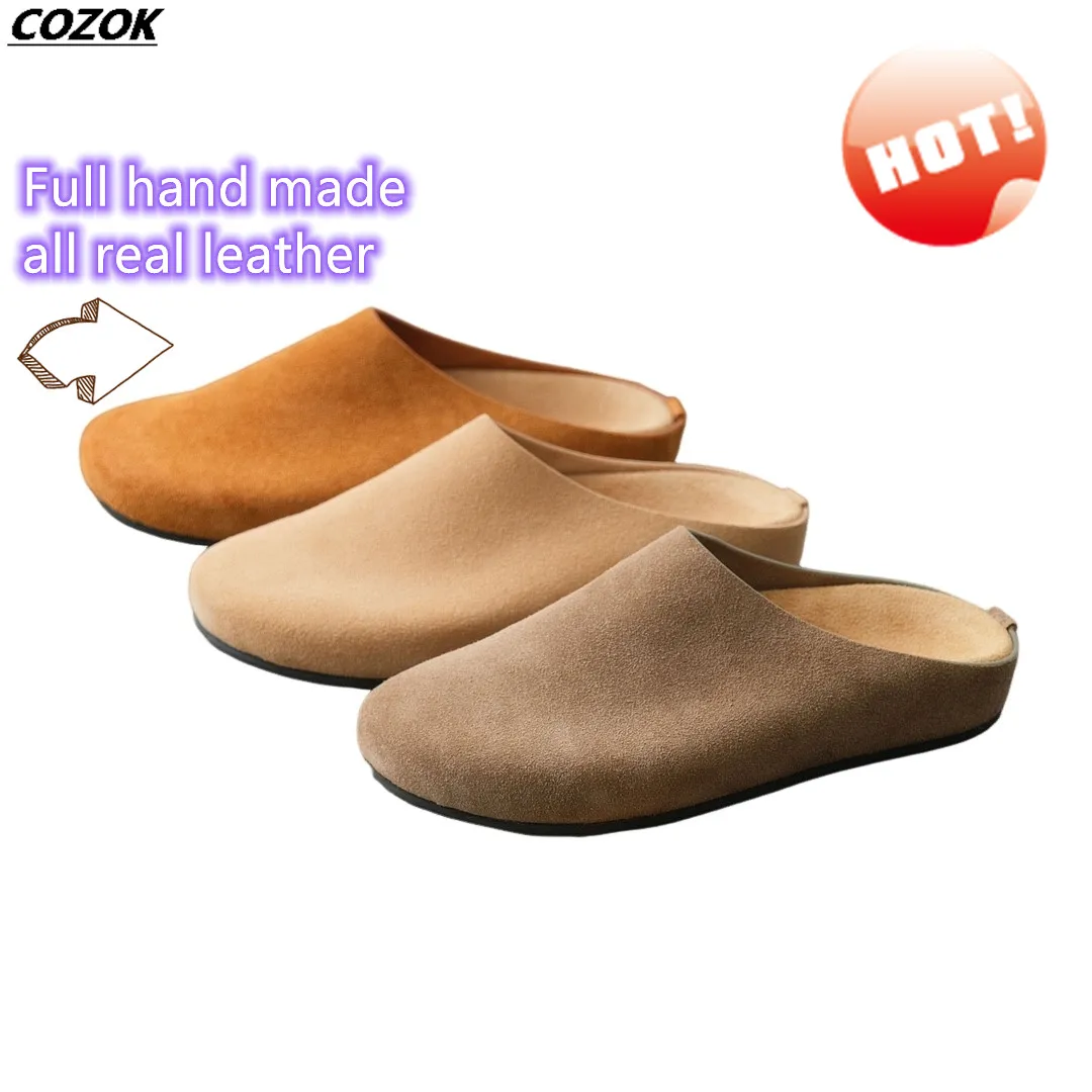 Leather Natural Suede Slippers Top Quality Chic Point Sandalias Women Slippers Hausschuhe Damen Luxury  Design real leather