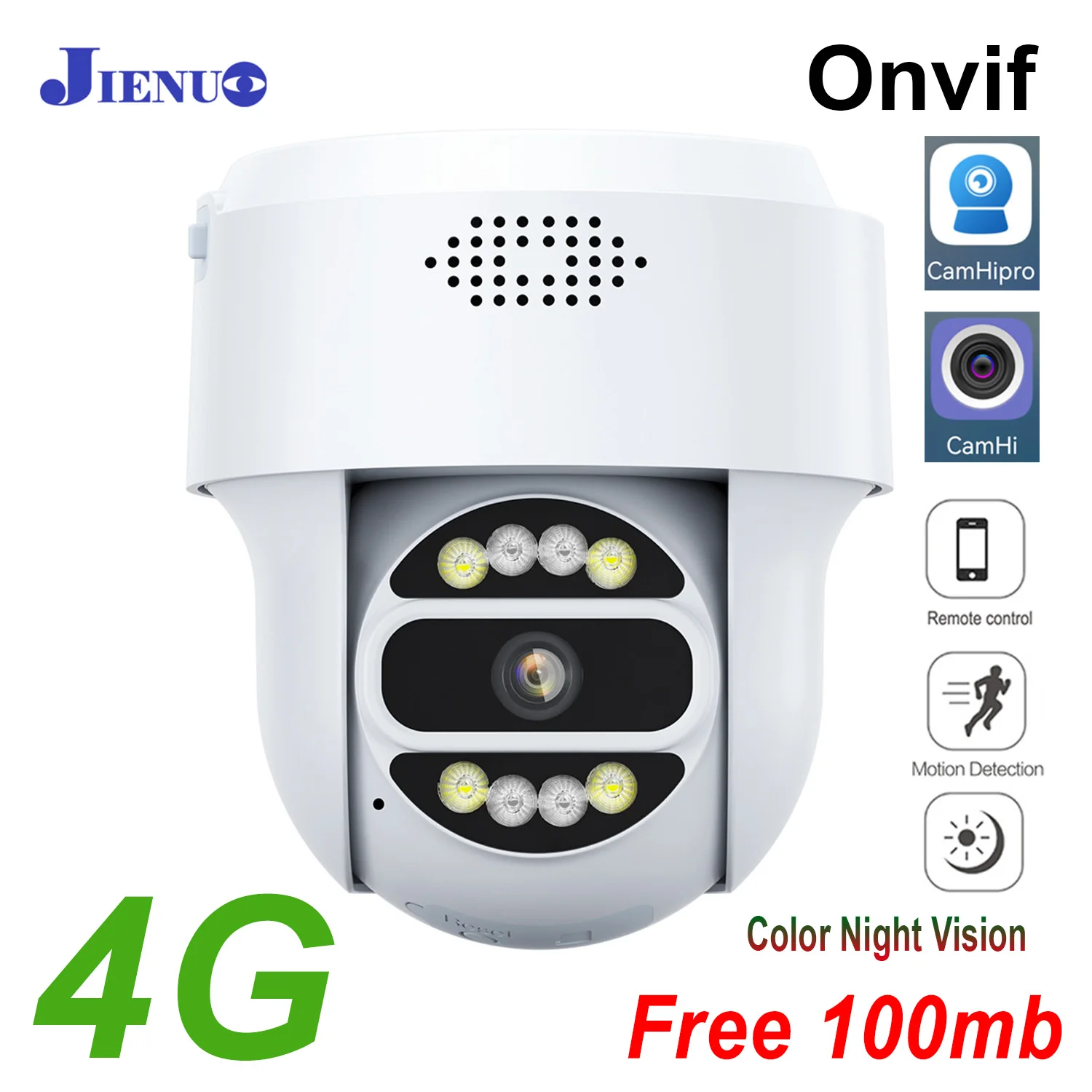 JIENUO 4G Camera Dome IP PTZ  Auto Tracking HD Free 100MB Sim Card Wireless Waterproof Outdoor CCTV Full Color Audio Home 4G Cam