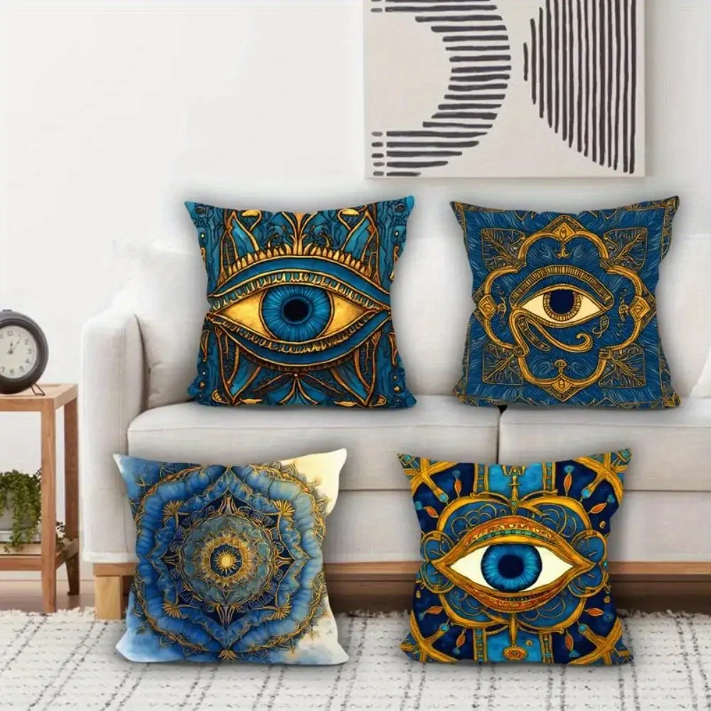 Kissenbezug mit digitalem Druckmuster „Auge des Gottes“, kurzer Plüsch, geeignet für Wohnzimmer, Schlafzimmer, Sofas, Dekokissenbezug, 4 Stück