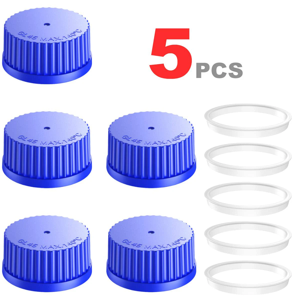 GL45 reagent bottle cap,with Pouring Ring for Laboratory Glass Bottles, Polypropylene,GL45 Screwr cap, 45mm, 5Pcs/Pack
