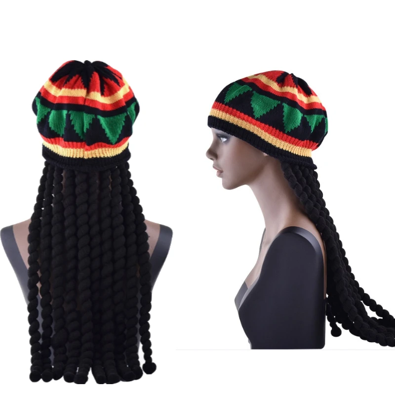 Gorro Unisex de Punto con Peluca Sintética Estilo Jamaican Bob Rasta, Gorra Hip Hop con Peluca de Rastas, Gorro de Disfraz de Bob Marley Caribeño