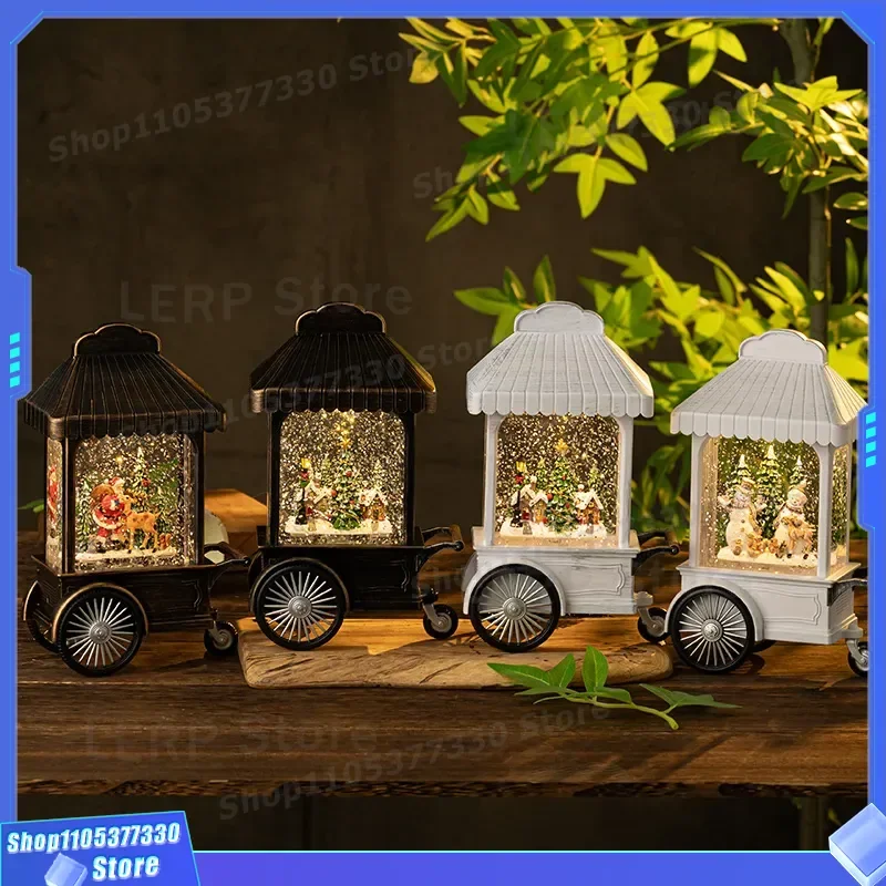 Christmas Snowman Crystal Ball Ornament Vintage Elderly Trolley Home Decoration Craft Scene Arrangement Holiday Table